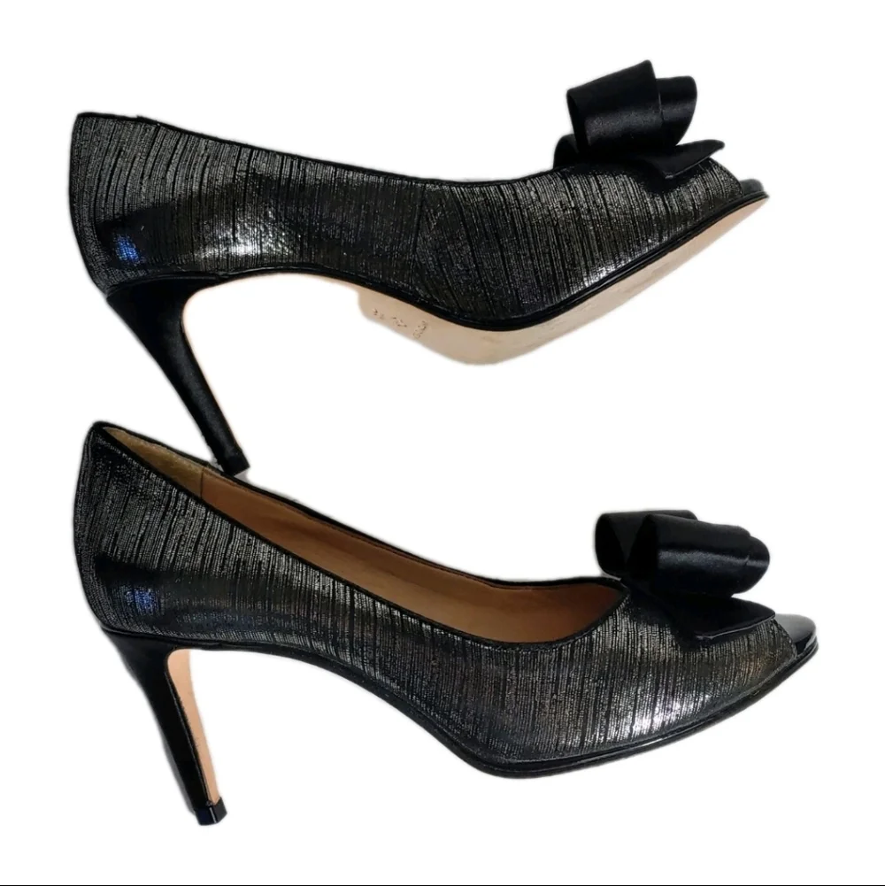 Antonio Melani Womens Mauve Heels Size 8 Pumps Black Galaxy Print Bow Peep Toe